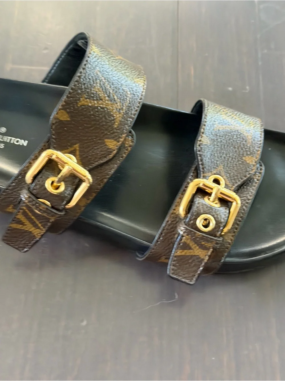 Louis vuitton Canvas Leather Logo Brown Slides Size: 8.5 | IT 38.